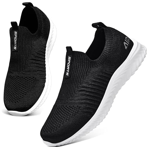 ASHION Damen Slip On Sneaker Mesh Leichte Atmungsaktiv Freizeitschuhe Fitness Turnschuhe Laufschuhe Walking Schuhe,Schwarz Weiß,42 EU von ASHION