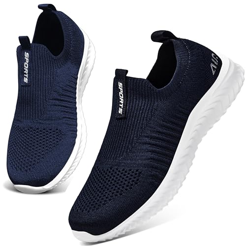 ASHION Damen Slip On Sneaker Mesh Leichte Atmungsaktiv Freizeitschuhe Fitness Turnschuhe Laufschuhe Walking Schuhe,Weiß Blau,39 EU von ASHION