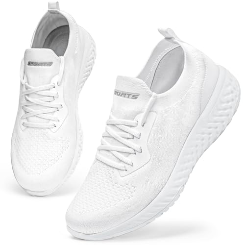 ASHION Damen Sneaker Memory Foam Walkingschuhe Turnschuhe Fitness Gym Sportschuhe Bequeme Schlupfschuhe,C Weiß,41 EU von ASHION