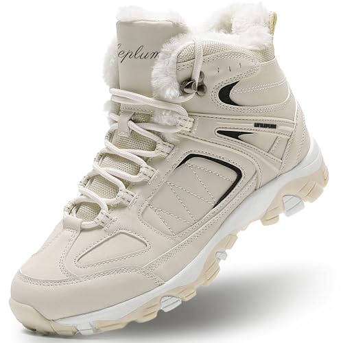 ASHION Damen Winterstiefel Winterschuhe Stiefel Stiefeletten Gefütterte Schneestiefel Wandern Boots Draussen 36-42,Beige 38 EU von ASHION
