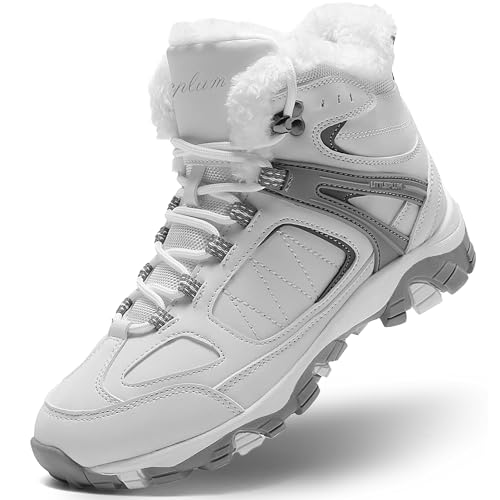 ASHION Damen Winterstiefel Winterschuhe Stiefel Stiefeletten Gefütterte Schneestiefel Wandern Boots Draussen 36-42,Grau Weiß 40 EU von ASHION