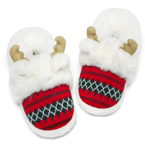 ASHION Hausschuhe Damen Outdoor Christmas Slippers Winter Warm Plüsch Memory Foam Pantoffeln Antirutsch Leichte Hauspantoffeln,Rot gestreift,38 von ASHION