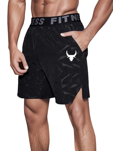 ASHION Herren Elastischer Bund Sport Shorts Kurze Taschen Kordelzug Mittlere Jogging Kurz Seitensplit Laufhosen Taille Running Shorts Schwarz, Medium von ASHION