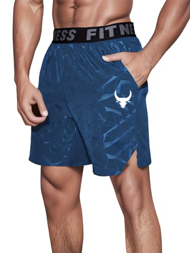 ASHION Herren Leichte Laufhose Muster Gymshorts Trainingsshorts und Laufshorts Sommer Workout Breathable Fitness Kurze Blau, Large von ASHION