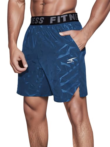 ASHION Herren Leichte Schnell Trocken Laufhose Muster Trainingsshorts und Laufshorts Sommer Sporthose Workout Atmungsaktiv Fitness Kurze D - Blau, Medium von ASHION