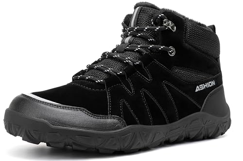 ASHION Herren Winterschuhe Trekking Outdoor Boots Wanderstiefel Warm Gefüttert Schneestiefel Winter Stiefel,ALL Schwarz 45 EU von ASHION