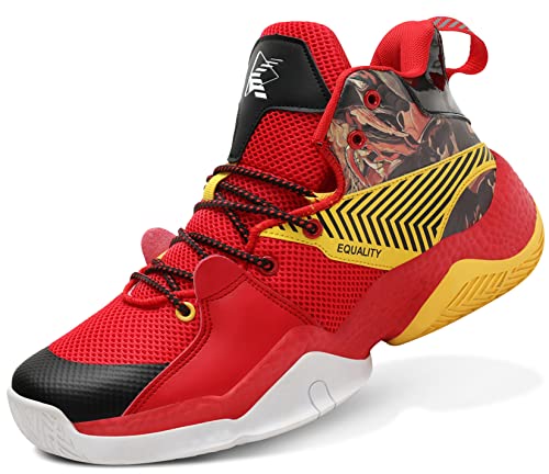 ASHION Kinder Basketballschuhe rutschfest Jungen High Top Basketballschuhe Teenager atmungsaktive Turnschuhe Mädchen Laufschuhe, 36 EU, Großes Rot von ASHION