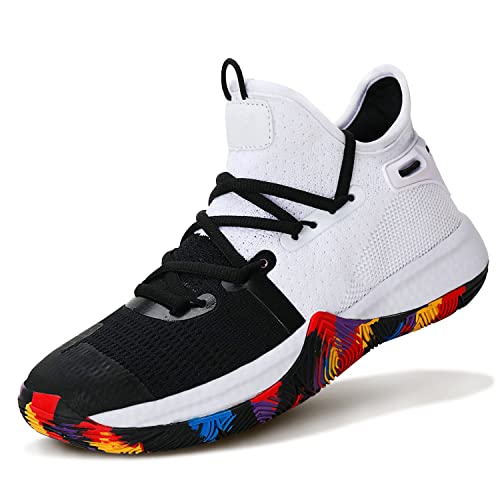 ASHION Kinder Basketballschuhe Jungen Basketball Schuhe Mädchen Basketball Trainer Komfort High Top Basketballschuhe Kinder für Jungen Mädchen atmungsaktiv Turnschuhe Anti-Rutsch,N-Weiß,41EU von ASHION