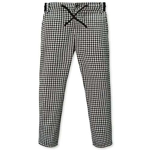 ASHION Jungen Kleid Hose Verstellbare Taille Plaid Hosen Slim Fit Stretch Hosen Skinny Chinos Hosen Schwarz Weiß 11-12 von ASHION