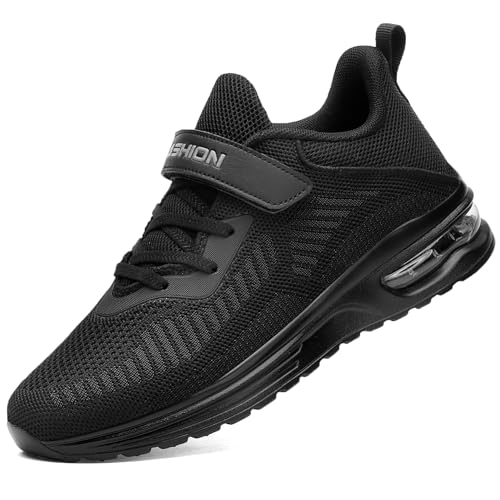 ASHION Jungen Mädchen Sneaker Walkingschuhe Weich Flexibel Stabil Fitnessschuhe Hallenschuhe für Kinder,Reinschwarz,37 EU von ASHION