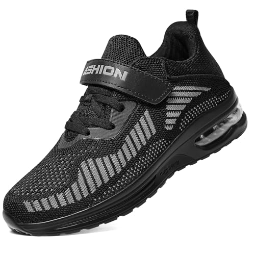 ASHION Jungen Mädchen Sneaker Walkingschuhe Weich Flexibel Stabil Fitnessschuhe Hallenschuhe für Kinder,Schwarz,32 EU von ASHION