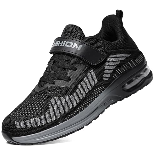 ASHION Jungen Mädchen Sneaker Walkingschuhe Weich Flexibel Stabil Fitnessschuhe Hallenschuhe für Kinder,Schwarzgrau,33 EU von ASHION