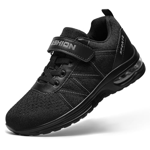 ASHION Jungen Sneaker Kinder Turnschuhe Hallenschuhe Sportschuhe Mesh Atmungsaktiv Laufschuhe Straßenlaufschuhe,A Schwarz 35 EU von ASHION