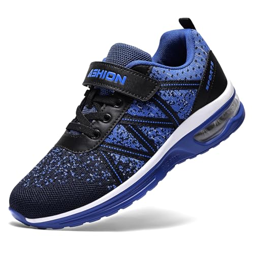 ASHION Jungen Sneaker Kinder Turnschuhe Hallenschuhe Sportschuhe Mesh Atmungsaktiv Laufschuhe Straßenlaufschuhe,A Schwarz Blau 37 EU von ASHION