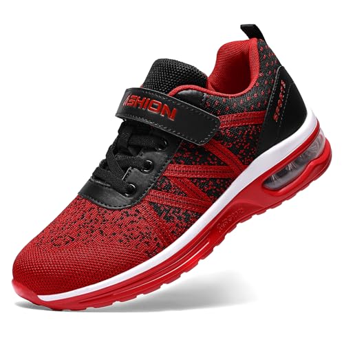 ASHION Jungen Sneaker Kinder Turnschuhe Hallenschuhe Sportschuhe Mesh Atmungsaktiv Laufschuhe Straßenlaufschuhe,A Schwarz Rot 38 EU von ASHION