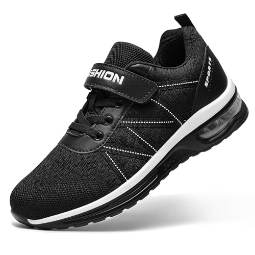 ASHION Jungen Sneaker Kinder Turnschuhe Hallenschuhe Sportschuhe Mesh Atmungsaktiv Laufschuhe Straßenlaufschuhe,A Schwarz Weiß 36 EU von ASHION