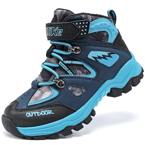 ASHION Jungen Winterschuhe Kinder Mid Schneestiefel Gefütterte Winterstiefel Wanderschuhe Trekking Baumwollschuhe,B Light Blau,40 EU von ASHION