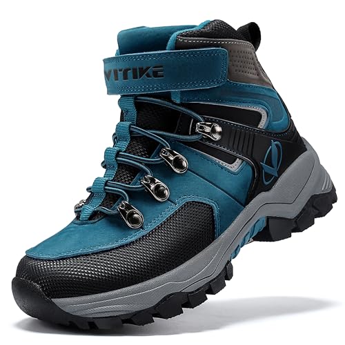 ASHION Winterschuhe Jungen Schneestiefel Kinder Mid Gefütterte Winterstiefel Wanderschuhe Trekking Baumwollschuhe,D Blau, 35 EU von ASHION