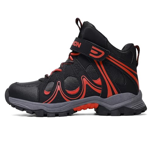 ASHION Kinder Winterschuhe Jungen Mädchen Schneestiefel Warm Gefütterte Trekking Stiefel,Schwarz Rot,35 EU von ASHION