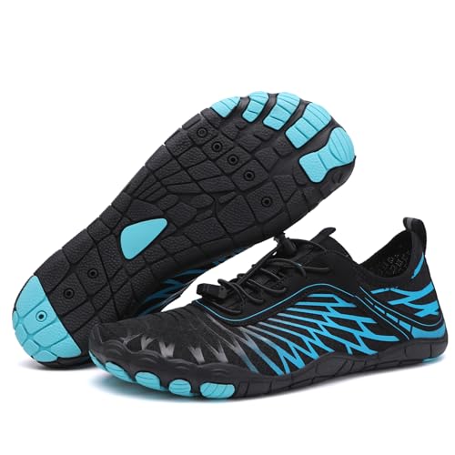 ASHION Unisex Barfußschuhe Herren Badeschuhe Damen Atmungsaktiv Leicht Wasserschuhe Sommer Strandschuhe rutschfeste Schwimmschuhe Aquaschuhe,Blau Schwarz,36 EU von ASHION