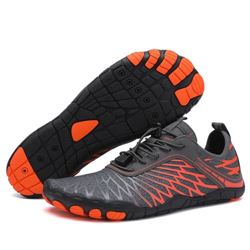 ASHION Unisex Barfußschuhe Herren Badeschuhe Damen Atmungsaktiv Leicht Wasserschuhe Sommer Strandschuhe rutschfeste Schwimmschuhe Aquaschuhe,Orange Schwarz,39 EU von ASHION