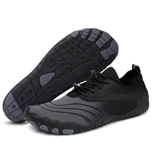 ASHION Unisex Barfußschuhe Herren Badeschuhe Damen Atmungsaktiv Leicht Wasserschuhe Sommer Strandschuhe rutschfeste Schwimmschuhe Aquaschuhe,Schwarz,40 EU von ASHION