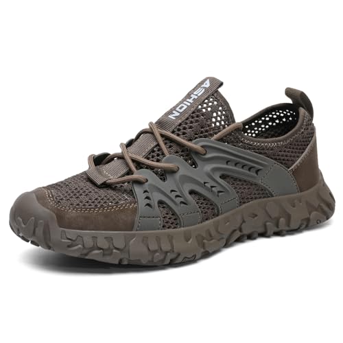 ASHION Wanderschuhe Damen Trekkingschuhe Herren rutschfeste Outdoor Schuhe Leichte Atmungsaktive Mesh Sneakers Wanderhalbschuhe A Braun 40 EU von ASHION