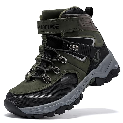 ASHION Winterschuhe Jungen Schneestiefel Kinder Mid Gefütterte Winterstiefel Wanderschuhe Trekking Baumwollschuhe,D Grün 33 EU von ASHION