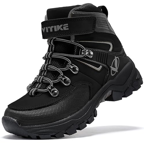 ASHION Winterschuhe Jungen Schneestiefel Kinder Mid Gefütterte Winterstiefel Wanderschuhe Trekking Baumwollschuhe,D Schwarz 31 EU von ASHION