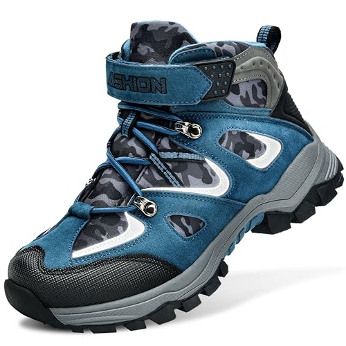 ASHION Winterschuhe Jungen Schneestiefel Kinder Mid Gefütterte Winterstiefel Wanderschuhe Trekking Baumwollschuhe,F Light Blau, 36 EU von ASHION
