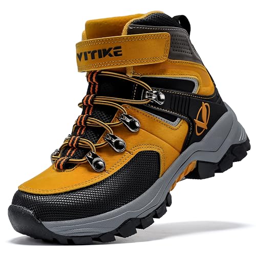 ASHION Winterschuhe Jungen Schneestiefel Kinder Mid Gefütterte Winterstiefel Wanderschuhe Trekking Baumwollschuhe,D Gelb, 32 EU von ASHION