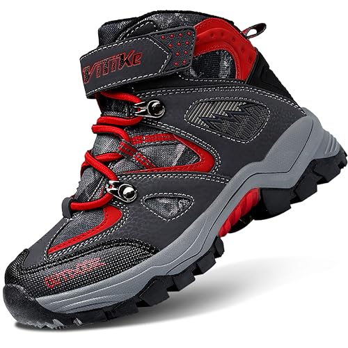 ASHION Winterschuhe Kinder Mid Schneestiefel Gefütterte Winterstiefel Wanderschuhe Trekking Baumwollschuhe,B Rot,34 EU von ASHION