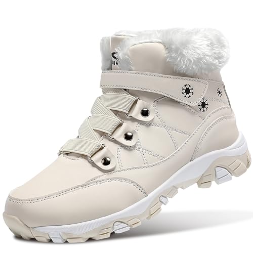 ASHION Winterstiefel Damen Winterschuhe Wanderschuhe Warm Gefüttert Schneestiefel Winter Outdoor Trekking Boots,A Beige 36 EU von ASHION