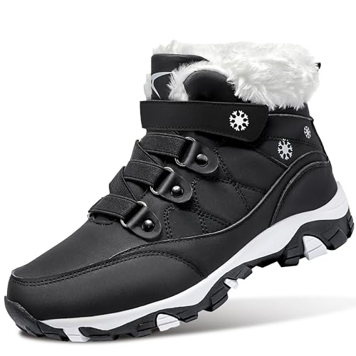 ASHION Winterstiefel Damen Winterschuhe Wanderschuhe Warm Gefüttert Schneestiefel Winter Outdoor Trekking Boots,A Schwarz Weiß 35 EU von ASHION