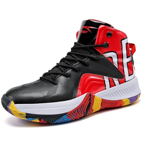 Basketballschuhe Herren Turnschuhe Anti-Skid Atmungsaktiv Outdoor Sportschuhe(N Schwarz Rot,45 EU) von ASHION
