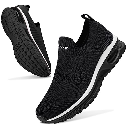 Damen Slip On Sneaker Mesh Leichte Atmungsaktiv Freizeitschuhe Fitness Turnschuhe Laufschuhe Walking Schuhe, A Schwarz Weiß 35 EU von ASHION