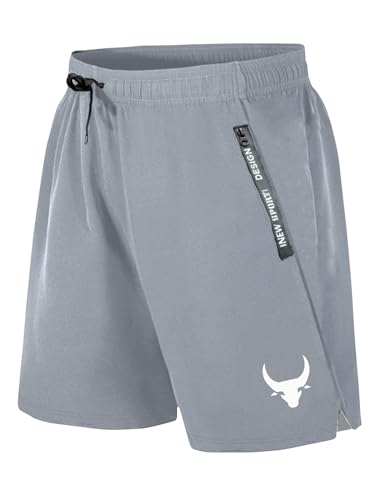Herren Leicht Atmungsaktive Sweatshorts Quick Dry Laufshorts Activewear Shorts Training Kurz Sommer Freizeithose mit Taschen Sporthose Kurze A - Grau, XX-Large von ASHION