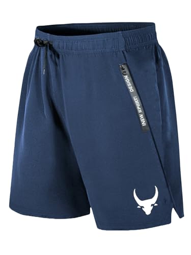 Herren Leichte Laufhose Gymshorts Trainingsshorts und Laufshorts mit Reißverschlusstaschen Sommer Workout Fitness Kurze A - Blau, X-Large von ASHION