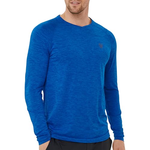 Herren Schnelltrocknend Langarmshirt UPF 50+ Long Sleeve T-Shirts Quick-Dry Funktionsshirt Laufshirts UV Schutz Fitnessshirts Royalblau, Size Medium von ASHION