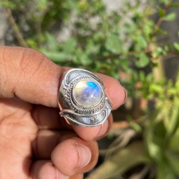 Geschenk Für Mama | Natürlicher Mondstein Ring 925 Sterling Silber Handgemacht Handgefertigter Damen Statement von ASHOKAJEWELRY
