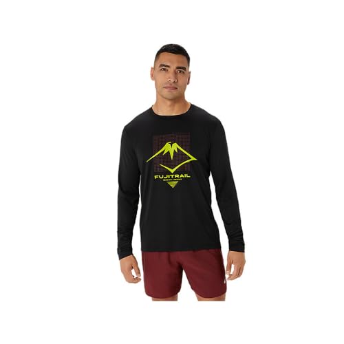 ASICS Herren Fujitrail Logo LS TOP Sweatshirt, Performance Black/Antique RED/NEON Lime, XL von ASICS