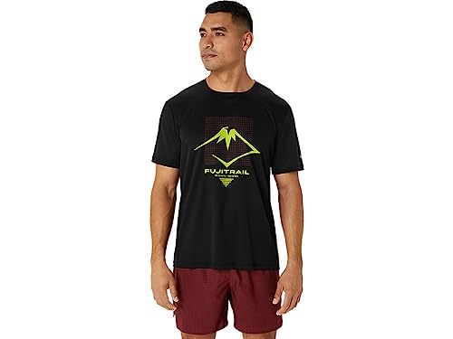 ASICS Herren Fujitrail Logo SS TOP T-Shirt, Performance Black/Antique RED/NEON Lime, Large von ASICS