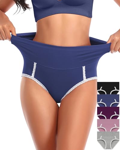 ASIMOON Unterwäsche mit hoher Taille für Damen, 5er-Pack, Bauchkontrolle, Baumwolle, weich, volle Abdeckung, Postparturm-Slips, Multicolor-A, XXL von ASIMOON