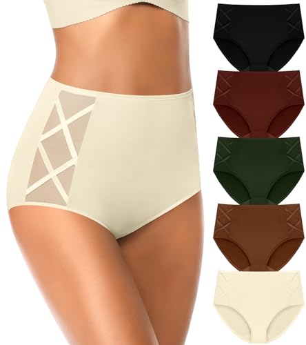 ASIMOON Unterwäsche mit hoher Taille für Frauen, Bauchkontrolle, Höschen, volle Abdeckung, Postpartale Slips, weiche Kontrolle, Oberteil, Unterwäsche, Mehrfarbig, 5er-Pack, XXL von ASIMOON