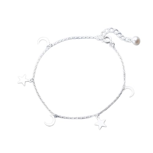 ASIORI Fußkettchen for Frauen – Silber 925 Schmuck Fußkettchen for Frauen Mond Stern Charm Gliederkette Fußkettchen Fußschmuck Perle Niedliche Fußkettchen (Farbe: Fußkettchen) (Color : Anklets) von ASIORI