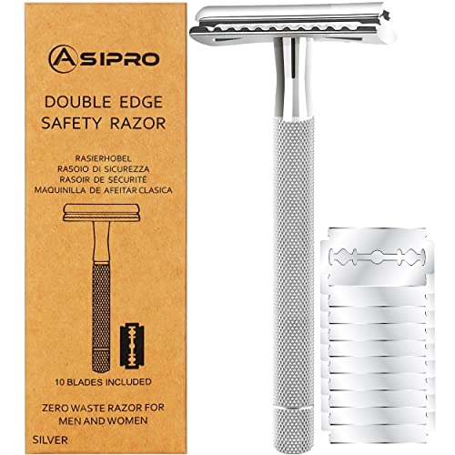 ASIPRO Rasierhobel Herren und Damen mit 10 Rasierklingen Rasierhobel Set Zero Waste Plastikfreier Metall Rasierer Frauen Edelstahl Safety Razor Nassrasierer Herren mit Klingen von ASIPRO