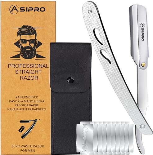 ASIPRO Rasiermesser mit Wechselklingen, Barber Messer Straight Razor Ideal Bartmesser Herren Set Barber Razor mit Lederetui & 10(20 Halbe Klingen) Rasiermesser Klingen Friseur Rasiermesser Herren von ASIPRO