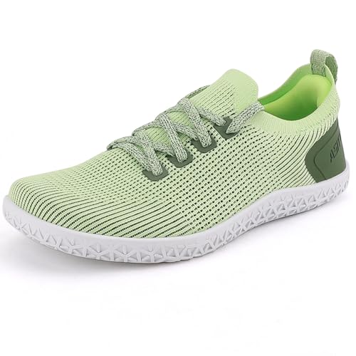 ASITVO Damen Weite Barfuß-Zero-Drop-Sohle Minimalistische Weite Zehenbox Walkingschuhe Sneakers Bunte Strickoberseite, Grün , 37.5 EU Weit von ASITVO