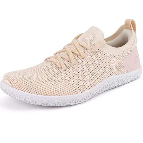 ASITVO Damen Weite Barfuß-Zero-Drop-Sohle Minimalistische Weite Zehenbox Walkingschuhe Sneakers Bunte Strickoberseite, Pink, 35.5 EU Weit von ASITVO