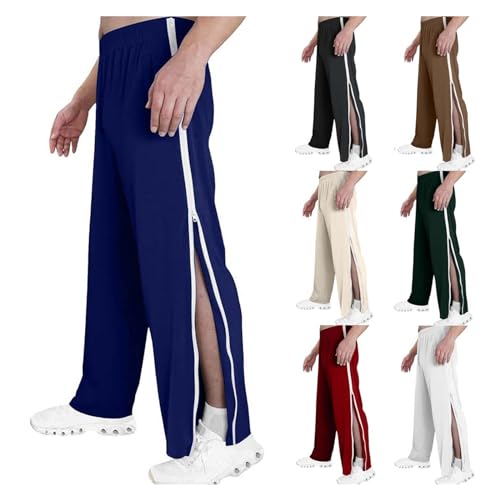 ASIYAN Reha Hose Damen Herren Mit Taschen M-3XL, Jogginghose Reha Hose Herren Seitlich Zu Öffnen a Baggy Freizeithose Mit Seitlichem Reißverschluss Sweatpants Hosen(Dark Blue,M) von SIYAN